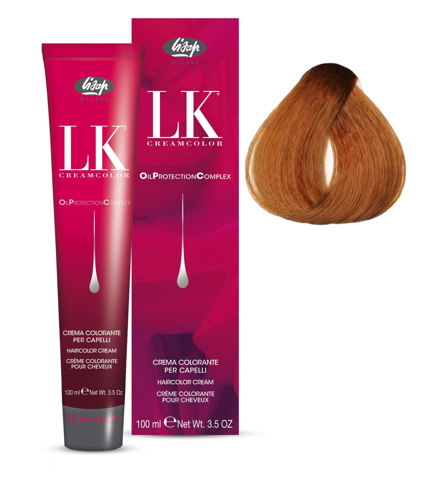 Lisap LK Oil Protection Complex Hair Color Cream, 100 ml./3.38 fl.oz. (8/63 - Light Copper Golden Blonde)