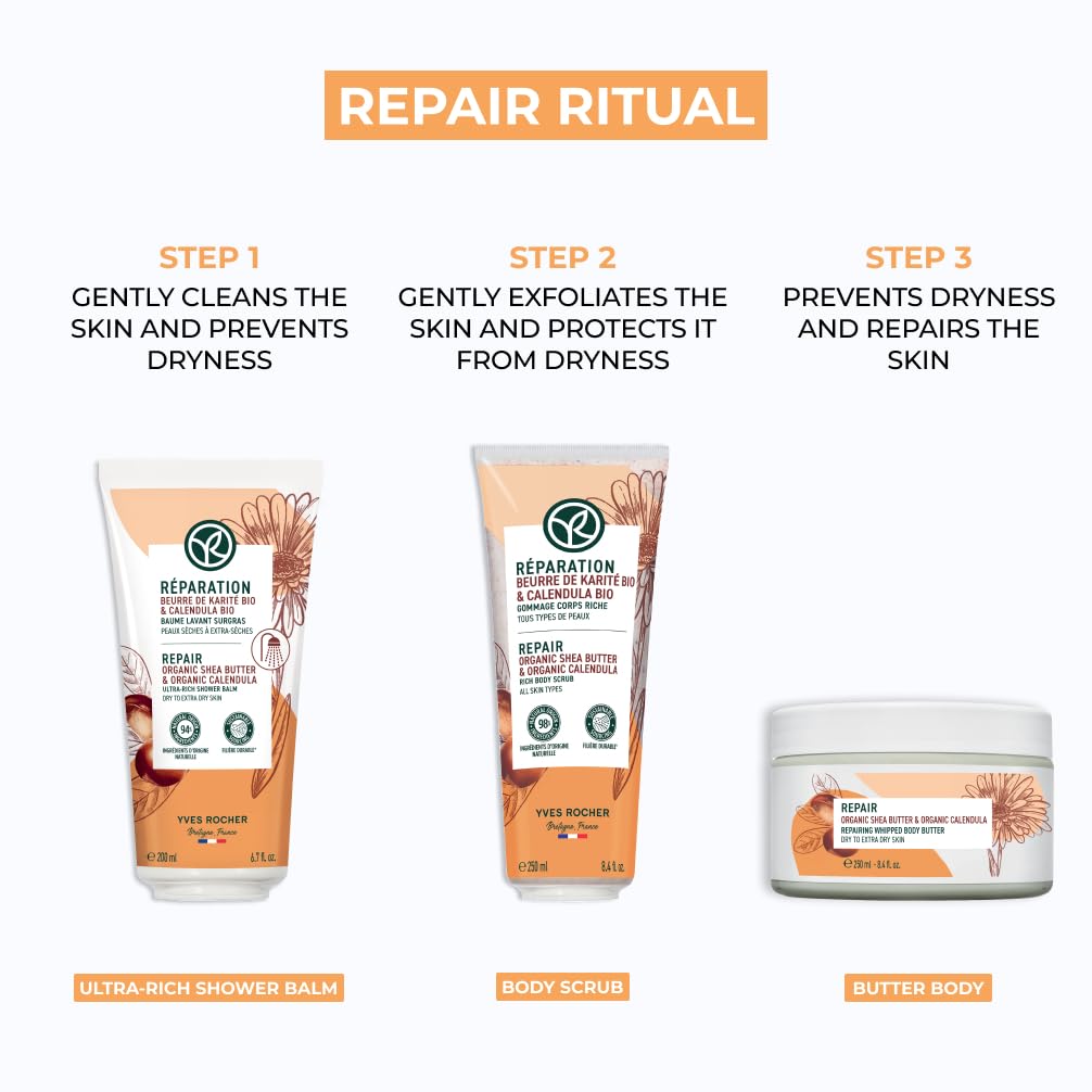 Yves Rocher Repairing Whipped Body Butter for Dry Skin, Intensely Nourish & Moisturize with Shea Butter Body Cream, 8.4 FL OZ