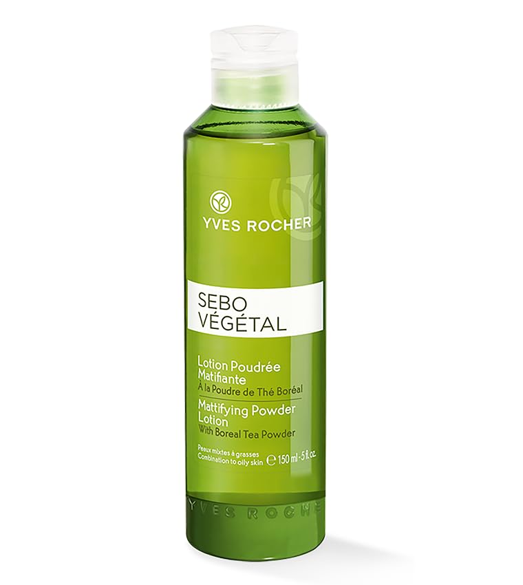 Yves Rocher Sebo Vegetal Mattifying Powder Lotion, 150ml/5flOz - Controls Shine, Reduces Oil, Purifies Skin, Refreshes Skin, Tightens Pores, Combination to Oily Skin, Daily Use