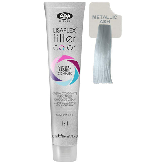 Lisap Lisaplex Filter Color Hair Color Cream, 100 ml./3.38 fl.oz. (Metallic Ash)
