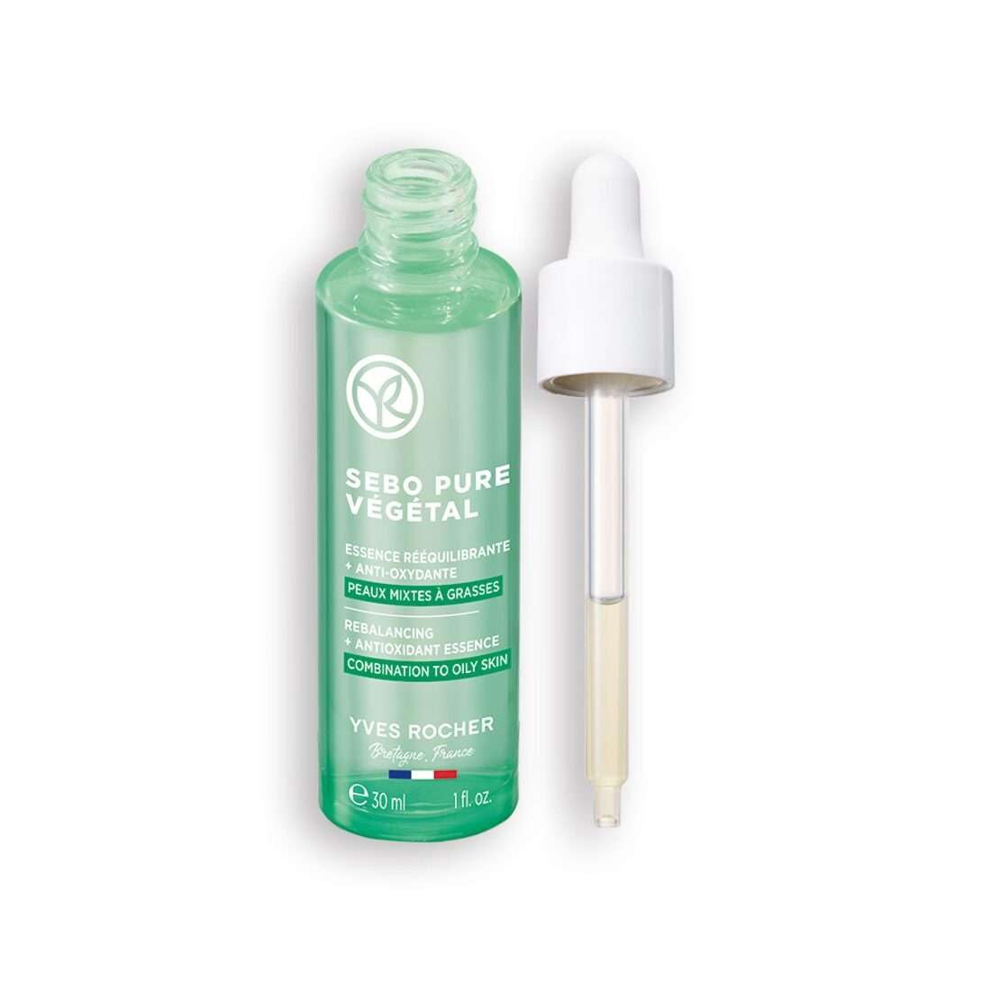 Yves Rocher Sebo Pure Vegetal Rebalancing Antioxidant Essence Organic Serum Combination & Oily Skin Solution - 30 ml. / 1 fl.Oz.