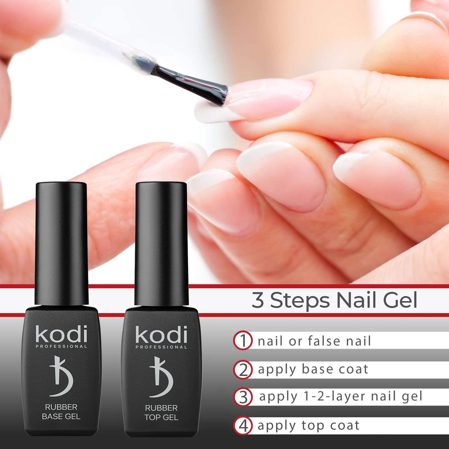 Professional Rubber Top & Base Gel Set By Kodi | 8ml 0.27 oz| Soak Off, Polish Fingernails Coat Kit | For Long Lasting Nails Layer | Easy To Use, Non-Toxic & Scentless | Cure Under LED Or UV Lamp