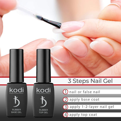 Professional Rubber Top & Base Gel Set By Kodi | 8ml 0.27 oz| Soak Off, Polish Fingernails Coat Kit | For Long Lasting Nails Layer | Easy To Use, Non-Toxic & Scentless | Cure Under LED Or UV Lamp