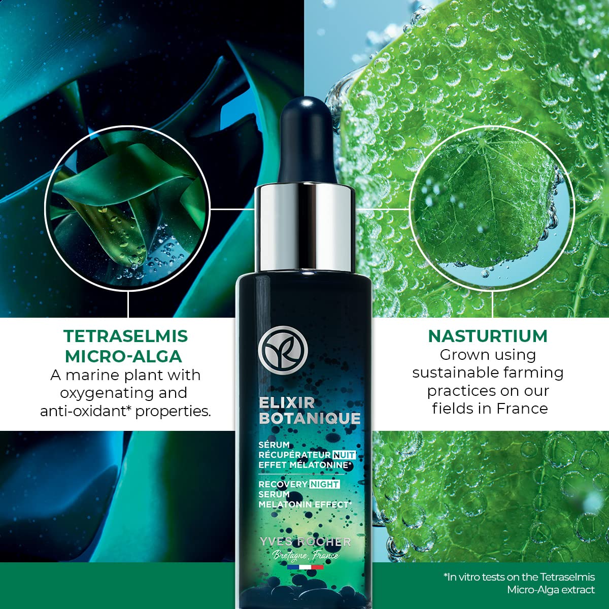 Yves Rocher Elixir Botanique Recovery Night Serum, Face Serum to Revitalize and Strengthen Skin, 1.01 Fl Oz