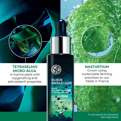 Yves Rocher Elixir Botanique Recovery Night Serum, Face Serum to Revitalize and Strengthen Skin, 1.01 Fl Oz