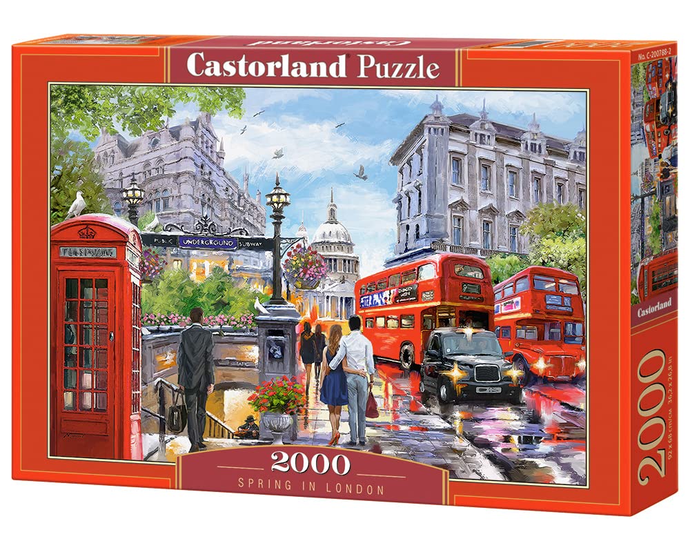 CASTORLAND 2000 Piece Jigsaw Puzzles, Spring in London, City Center, Red Bus, UK, Great Britain, Puzzle of England, Adult Puzzles, Castorland C-200788-2