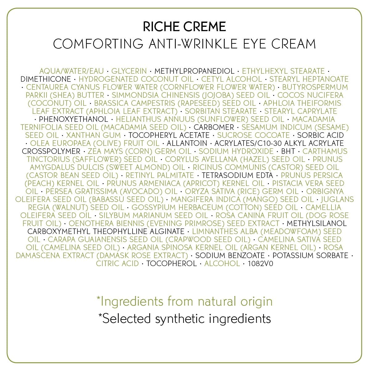 Yves Rocher Eye Cream Riche Crème Comforting Anti-wrinkle with precious oils, for Mature Skin + Dry skin, 14 ml tube