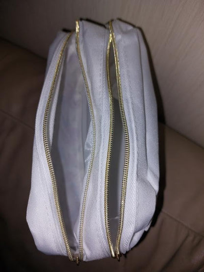 Yves Rocher Dual-Compartment Makeup Bag 7.1 x 3.5 x 4.1 inches, White