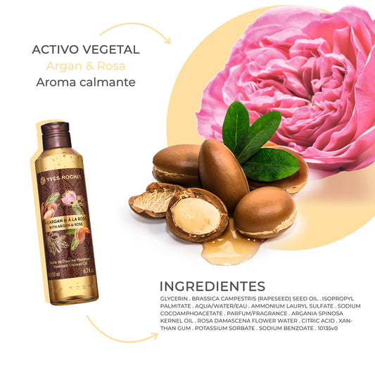 Yves Rocher LES PLAISIRS NATURE Bath and Shower Gel - Argan Rose Hammam, 200 ml./6.7 fl.oz.