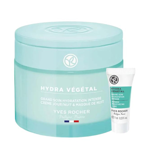 Yves Rocher Hydra Vegetal Intense Moisturizing Care Hydrating Face Mask Set of 2 Mini Size Travel for All Skin Types 75 ml./2.5 fl.oz. and 7 ml./0.23 fl.oz.