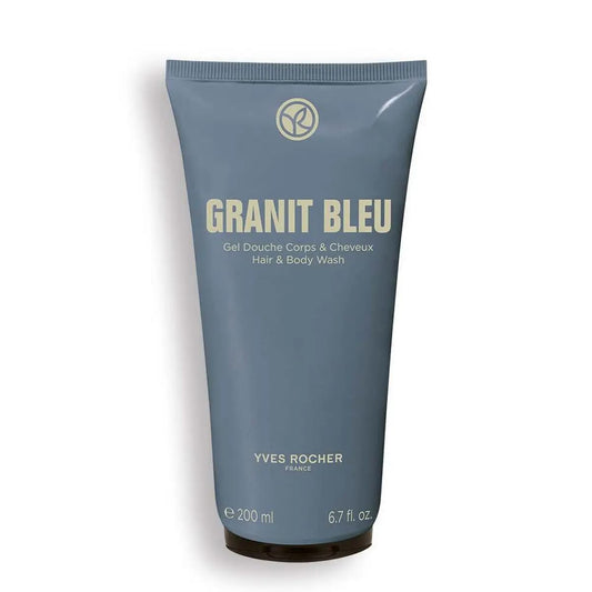 Yves Rocher Granit Bleu Perfumed Body & Hair Gel for Me – Refreshing Woody Marine Scent Cleansing Shower Gel All-in-One Hair Daily Use 200ml / 6.7 fl oz