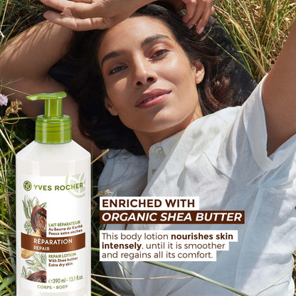 Yves Rocher Repair Lotion for Extra Dry Skin | Hand and Body Lotion to Repair & Nourish |13.1 fl oz