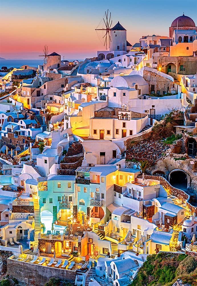 CASTORLAND 1000 Piece Jigsaw Puzzle, Santorini Lights, Puzzle of Greece, Island Paradise Puzzle, Adult Puzzle, Castorland C-103522-2