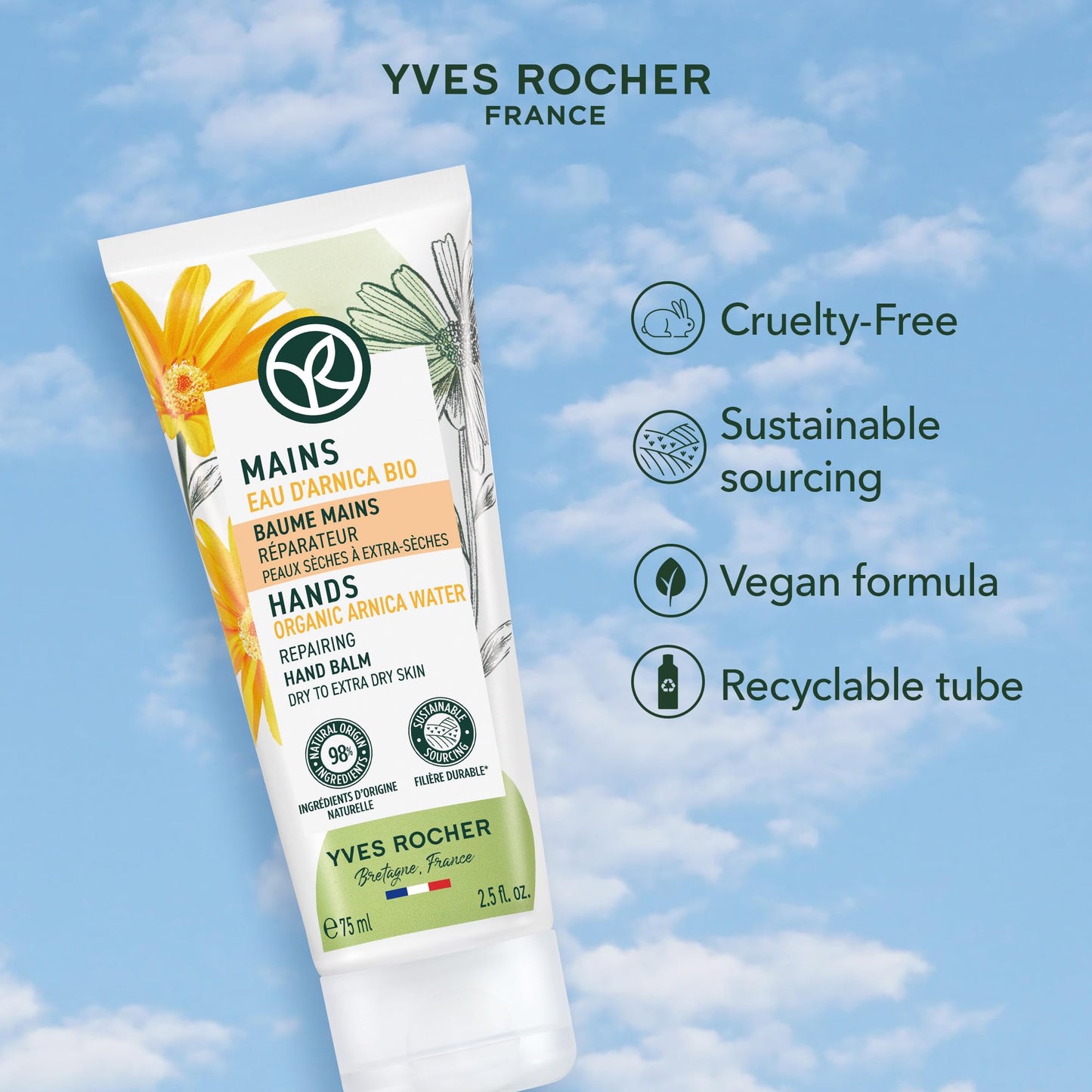 Yves Rocher Long-lasting Restorative Organic Arnica Hand Balm 75 ml./2.5 fl.oz.