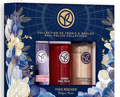 Yves Rocher Set of Nail Polishes Base Burgundy Color and Top Limited Collection Christmas Eddition
