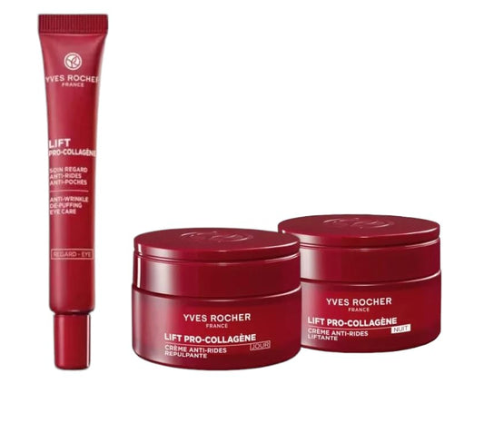 Yves Rocher Lift Pro-collagene Anti-wrinkle Firming Eye Care Day Night Cream Set of 3-14 ml./0.47 fl.oz. / 50 ml.1.7 fl.oz.
