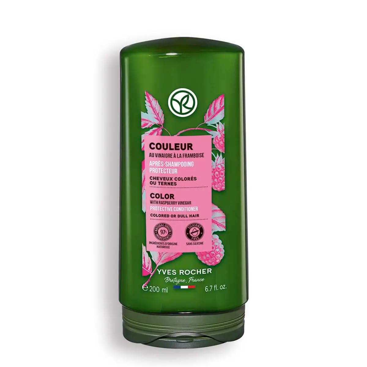 Yves Rocher Conditioner for Blonde and Light Hair Protection, Shine Women Day Care Raspberry Vinegar - 200 ml./6.7 fl.oz.