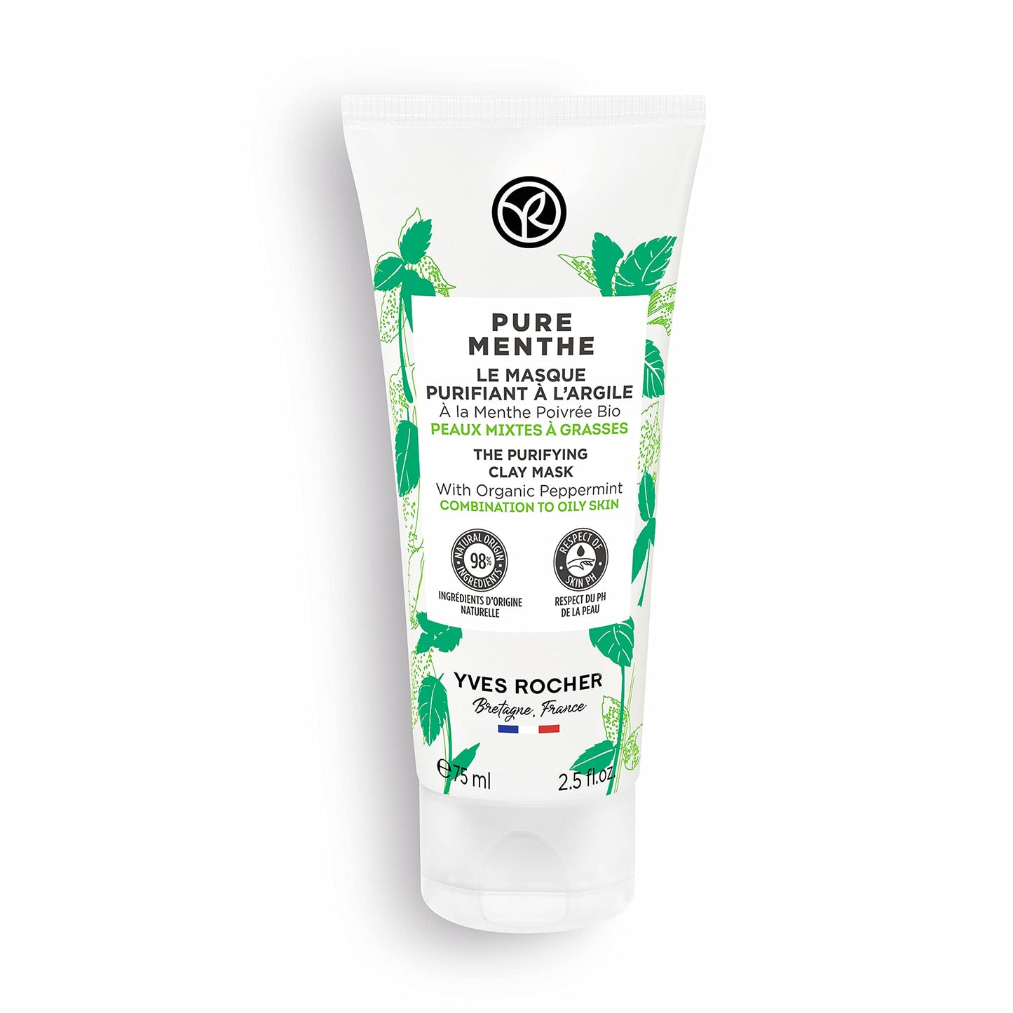 Yves Rocher Pure Menthe Purifying Clay Mask for Oily and Combination Skin, 75 ml./2.5 fl.oz.