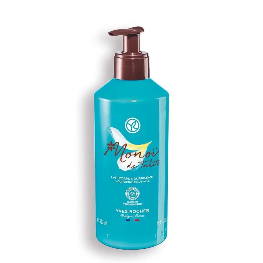 Yves Rocher Monoï de Tahiti Monoi Moisturizing Body Milk and Gel Set of 2 Coconut and Tiare Scent Lotion All Skin Types 390 ml./13.1 fl.oz. 400 ml./13.5 fl.oz.