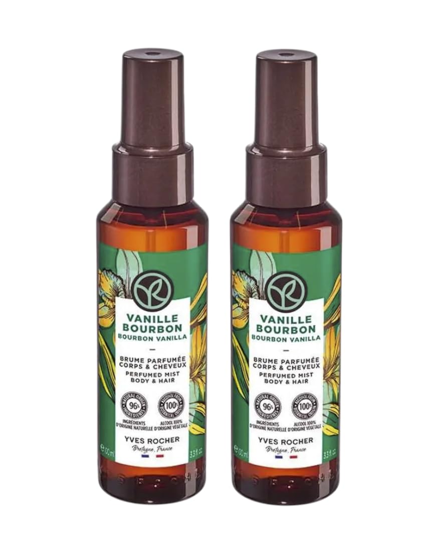 Yves Rocher Sweet Bourbon Vanilla Hair and Body Spray Long Lasting Mist Women Set of 2 Best Gift Kit 100 ml./3.3 fl.oz.