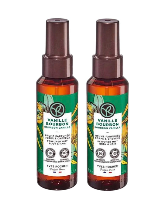 Yves Rocher Sweet Bourbon Vanilla Hair and Body Spray Long Lasting Mist Women Set of 2 Best Gift Kit 100 ml./3.3 fl.oz.