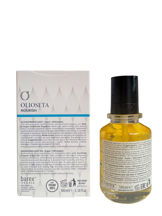 Olioseta Nourish Nourishing Light Oil with Certified Organic Argan Oil for Fine or Blonde Hair - 100ml