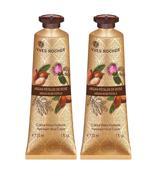 Yves Rocher Moisturizing Argan and Rose Petals Hand Cream - 30 ml. / 1 fl.oz. Set of 2 Best Gift Kit