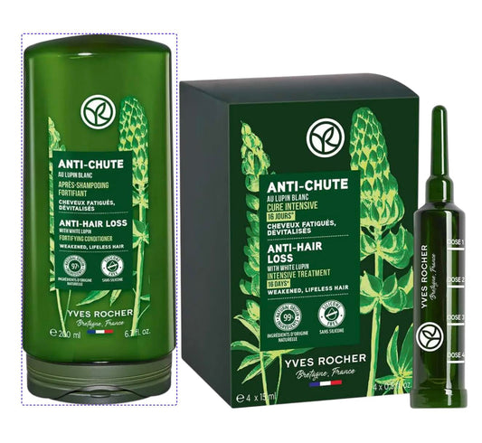 Yves Rocher Botanical Anti-Hair Loss Strengthening Conditioner Scalp Lotion Intensive Tretment Set of 2-200 ml./6.7 fl.oz. 4 x 15 ml Best Gift Kit