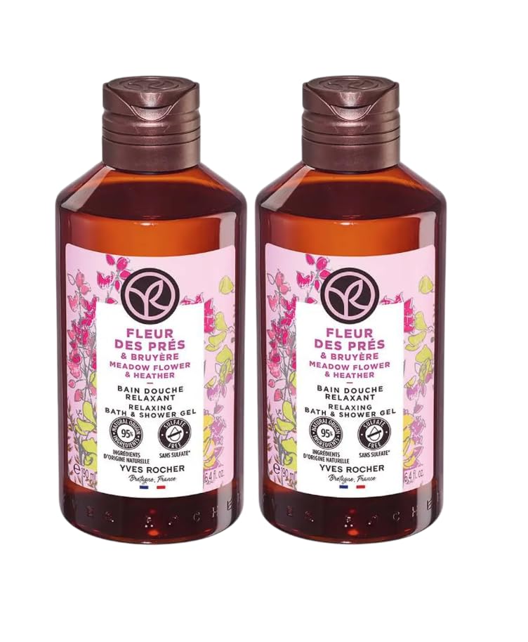Yves Rocher Meadow Flowers & Heather Nourishing Shower Gel Bath & Body Routine Women Men Day Care 190 ml./6.4 fl.oz. Set of 2 Best Gift Kit