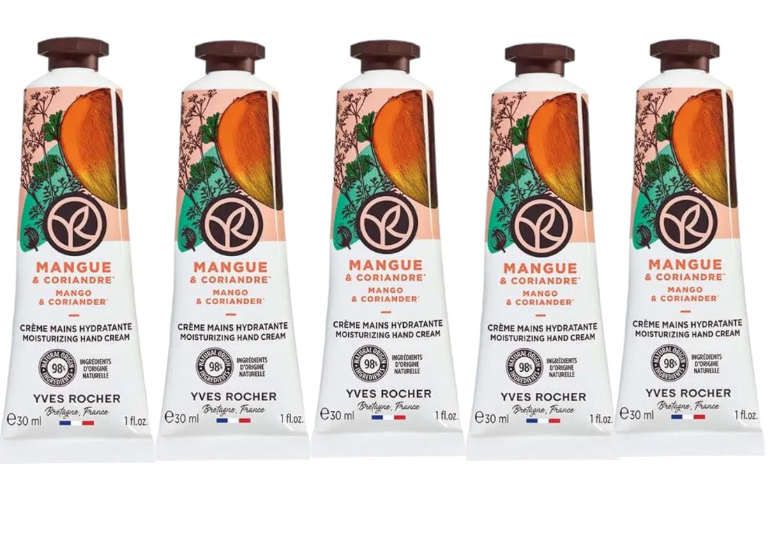 Yves Rocher Moisturizing Mango and Coriander Hand Cream Set of 5 Tubes - 30 ml. / 1 fl.oz.