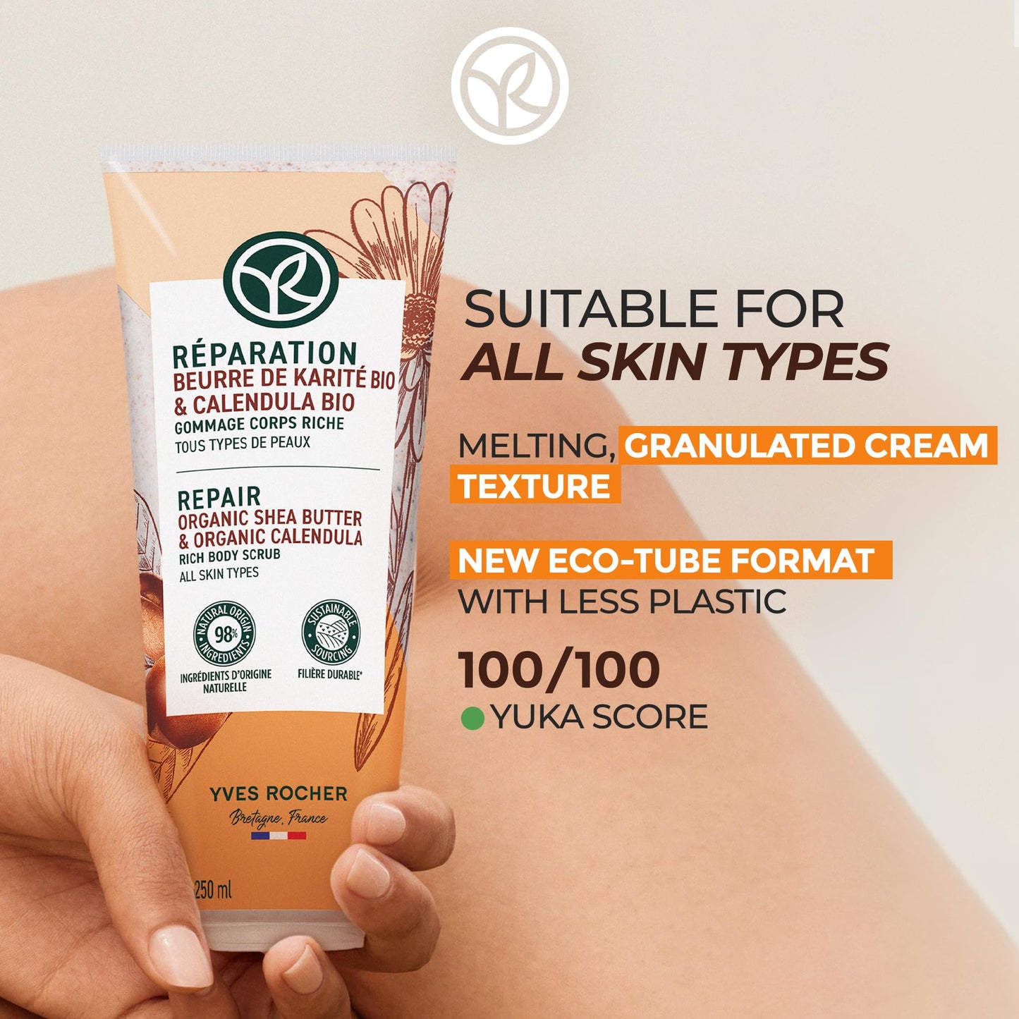 Yves rocher Repair Organic Shea Butter & Organic Calendula Rich Body Scrub All skin types 250ml