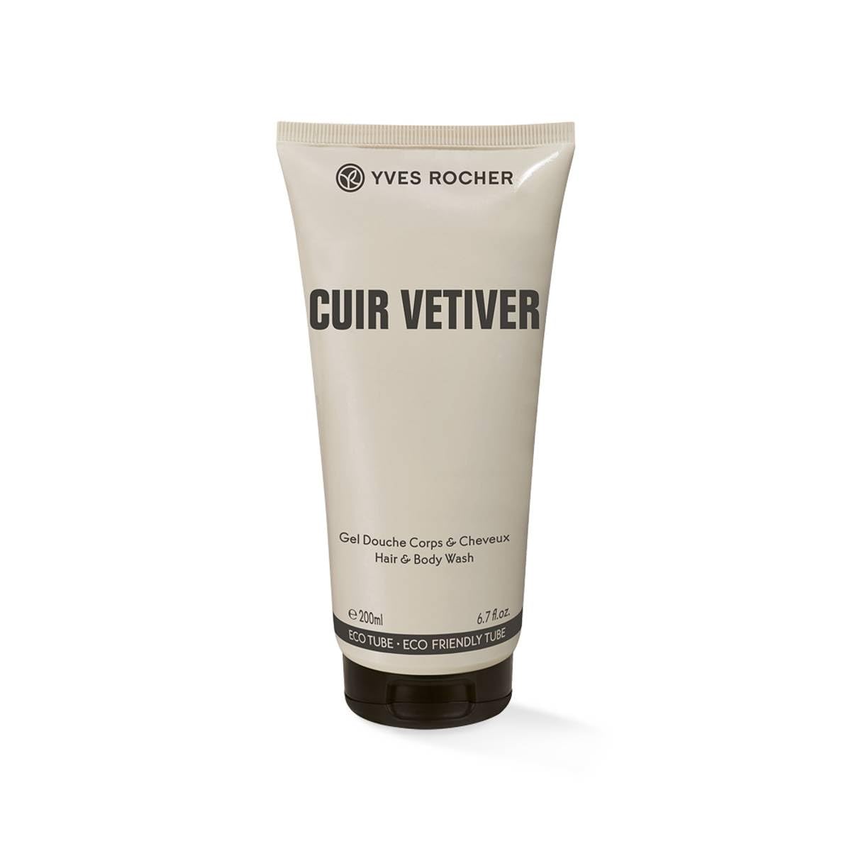 Yves Rocher Cuir Vetiver, Shampoo and Shower Gel, Men's Shower Gel, 200ml, 6.7flOz - All-in-One Cleansing, Refreshing Scent, Woody Fragrance, Gentle on Skin, Daily Use, Long-Lasting Fragrance