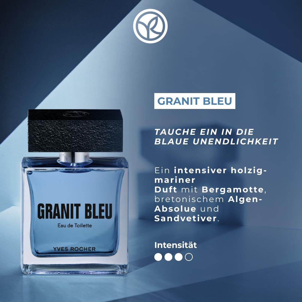 Yves Rocher Granit Bleu Eau de Toilette for Men Long Lasting Fragrance 50 ml./1.7 fl.oz.