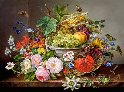 Castorland Puzzle 2000 Pieces, Still Life with Flowers and Fruit Basket - С-200658
