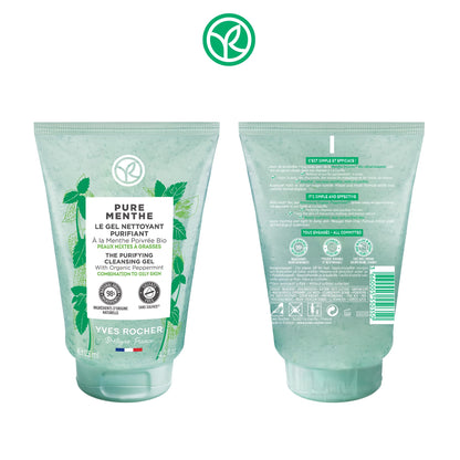 Yves Rocher Purifying Cleansing Gel for Combination to Oily Skin – Pure Menthe – 4.2 Oz – 1 Ct