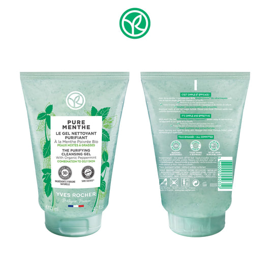 Yves Rocher Purifying Cleansing Gel for Combination to Oily Skin – Pure Menthe – 4.2 Oz – 1 Ct