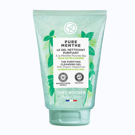 Yves Rocher Purifying Cleansing Gel for Combination to Oily Skin – Pure Menthe – 4.2 Oz – 1 Ct