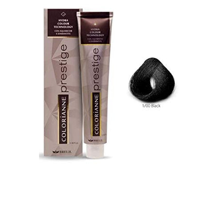 Brelil Colorianne Prestige Technologically Advanced Cream Dyeing Treatment Hydra Color Technology, Black, 100 ml./3.38 fl.oz. (1/00)