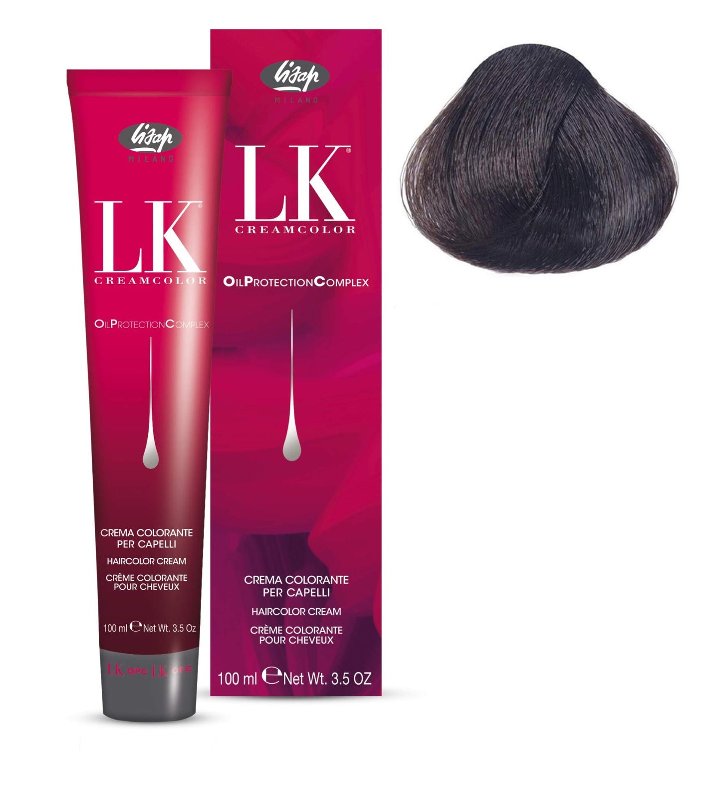Lisap LK Oil Protection Complex Hair Color Cream, 100 ml./3.38 fl.oz. (5/0 - Light Brown)