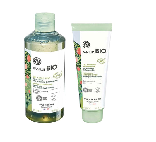 Yves Rocher Ultra-Nourishing Milk for Body & Hands Soft Cleansing Gel for Body & Hair Set of 2 - Deep Hydration Fast-Absorbing Moisturizing for Soft Skin – 250 ml / 8.4 fl oz / 390ml / 13.2 fl oz