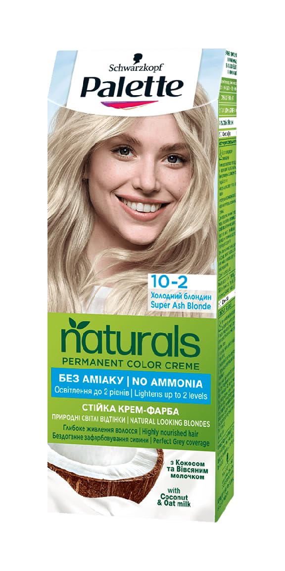 Palette Naturals Color Creme with Honey, Cloud Berry and Argan Oil, 110 ml./3.7 fl.oz. (10-2 - Super Ash Blond)