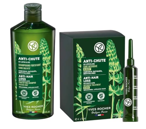 Yves Rocher Anti -Chute Botanical Anti-Hair Loss Intensive Hair Roots Treatment Shampoo Set of 2-200 ml./6.4 fl.oz. and 4 x 15 ml