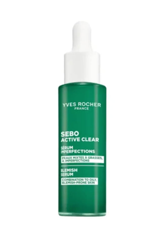 Yves Rocher Sebo Active Clear Anti-Imperfection Serum Pore-Refining Clarifying Formula Smooth Texture All Skin Types - 30 ml / 1 flOz