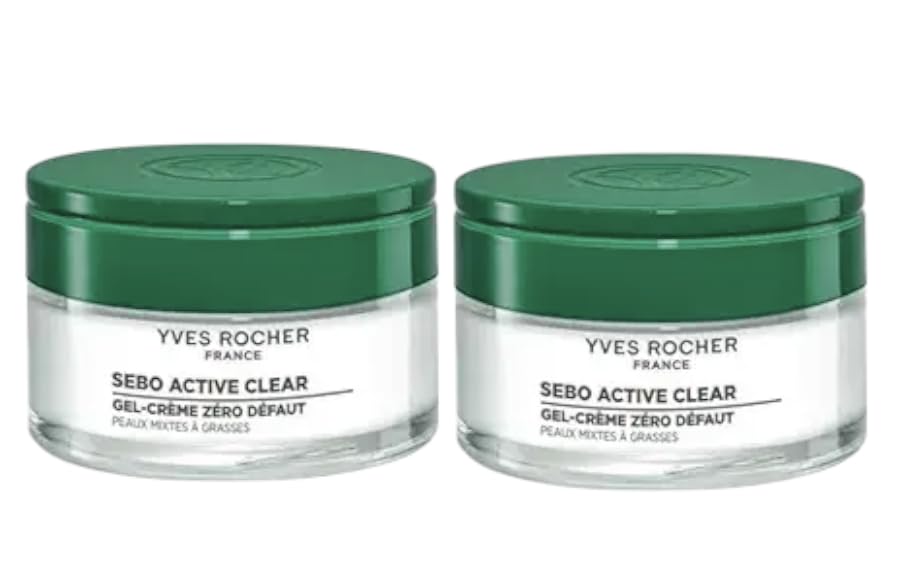 Yves Rocher Sebo Active Clear Anti-Imperfection Gel-Cream Tightens Pores Lightweight Hydration All Skin Types - 50 ml / 1.7 flOz Set of 2 Best Gift Kit