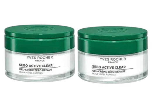 Yves Rocher Sebo Active Clear Anti-Imperfection Gel-Cream Tightens Pores Lightweight Hydration All Skin Types - 50 ml / 1.7 flOz Set of 2 Best Gift Kit