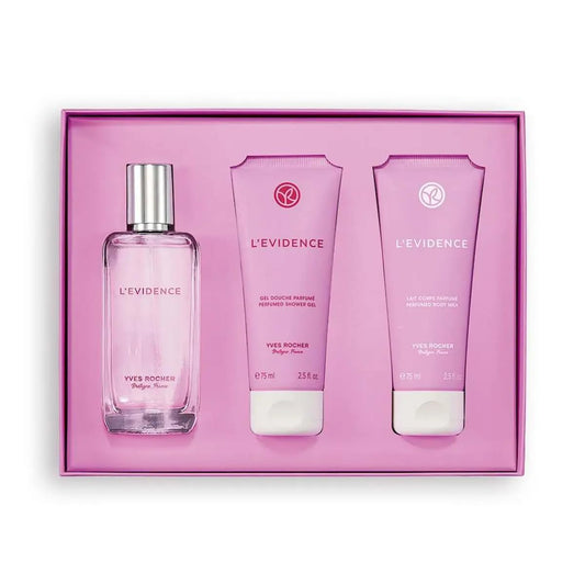 Yves Rocher L'Évidence Perfume for Women Long Lasting Fragrance Shower Gel and Body Milk Set of 3-50 ml./1.7 fl.oz. 75 ml./2.5 fl.oz.