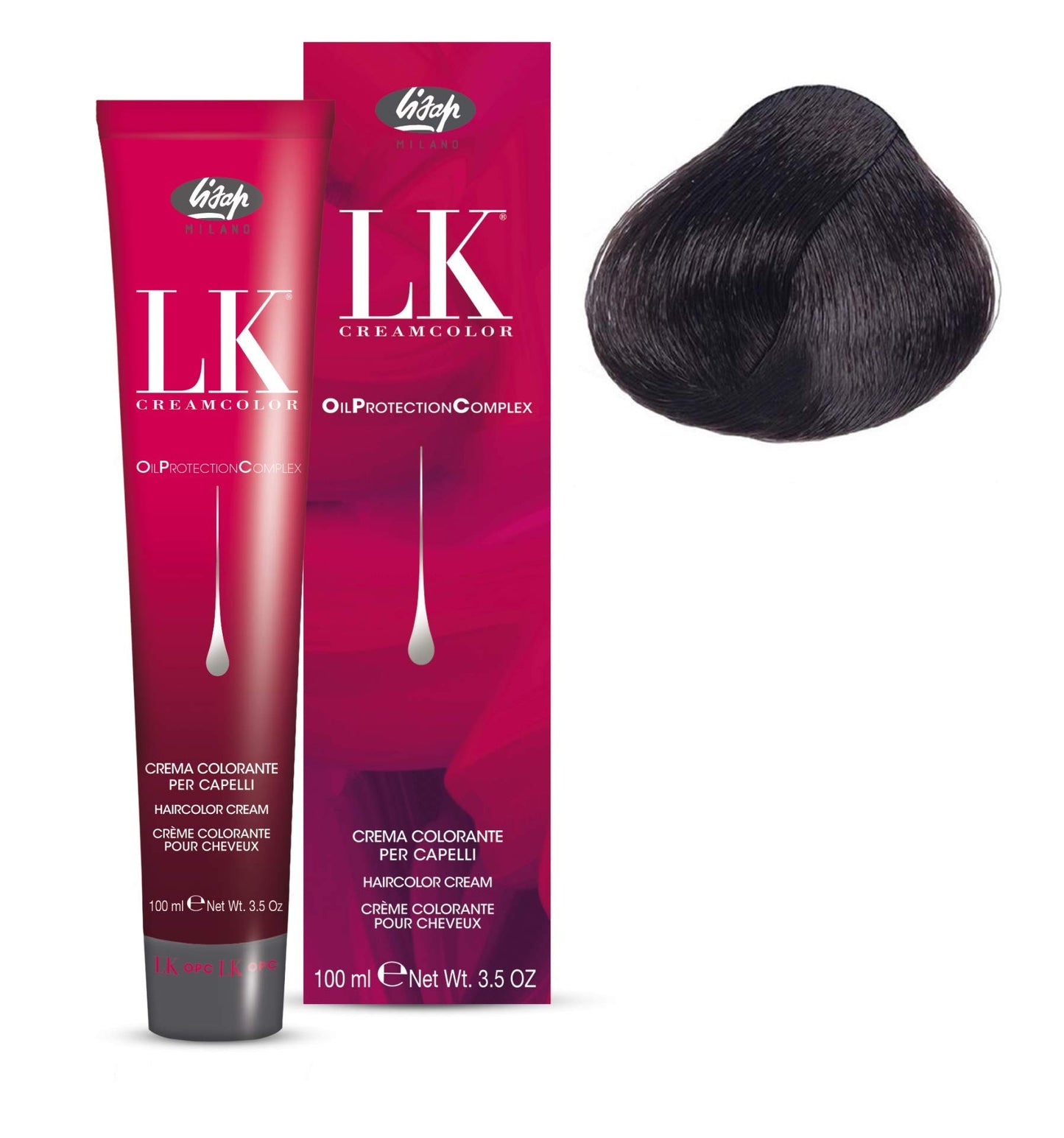 Lisap LK Oil Protection Complex Hair Color Cream, 100 ml./3.38 fl.oz. (4/2 - Ash Brown)