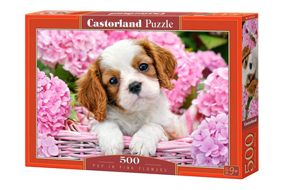 Castorland Puzzle 500 Pieces, Pup in Pink Flowers - В-52233