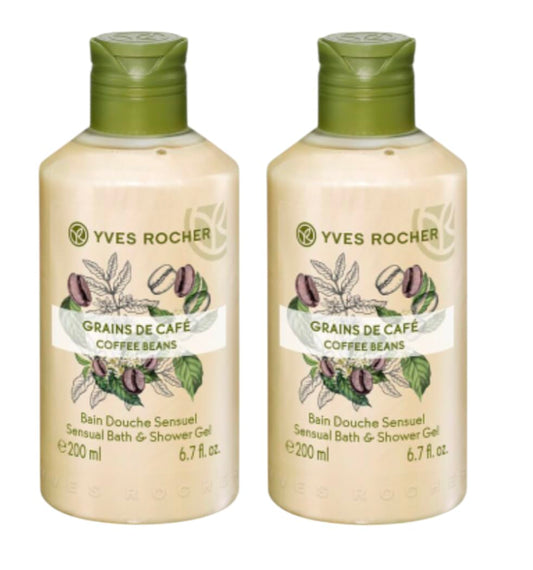 Yves Rocher Sensual Bath & Shower Gel Nourishing Moisturising - Coffee Beans 200 ml./6.7 fl. oz. Set of 2 Best Gift Kit