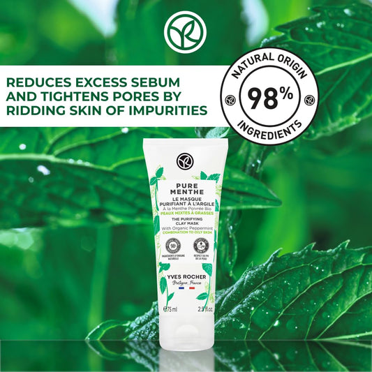 Yves Rocher Pure Menthe Purifying Clay Mask for Oily and Combination Skin, 75 ml./2.5 fl.oz.